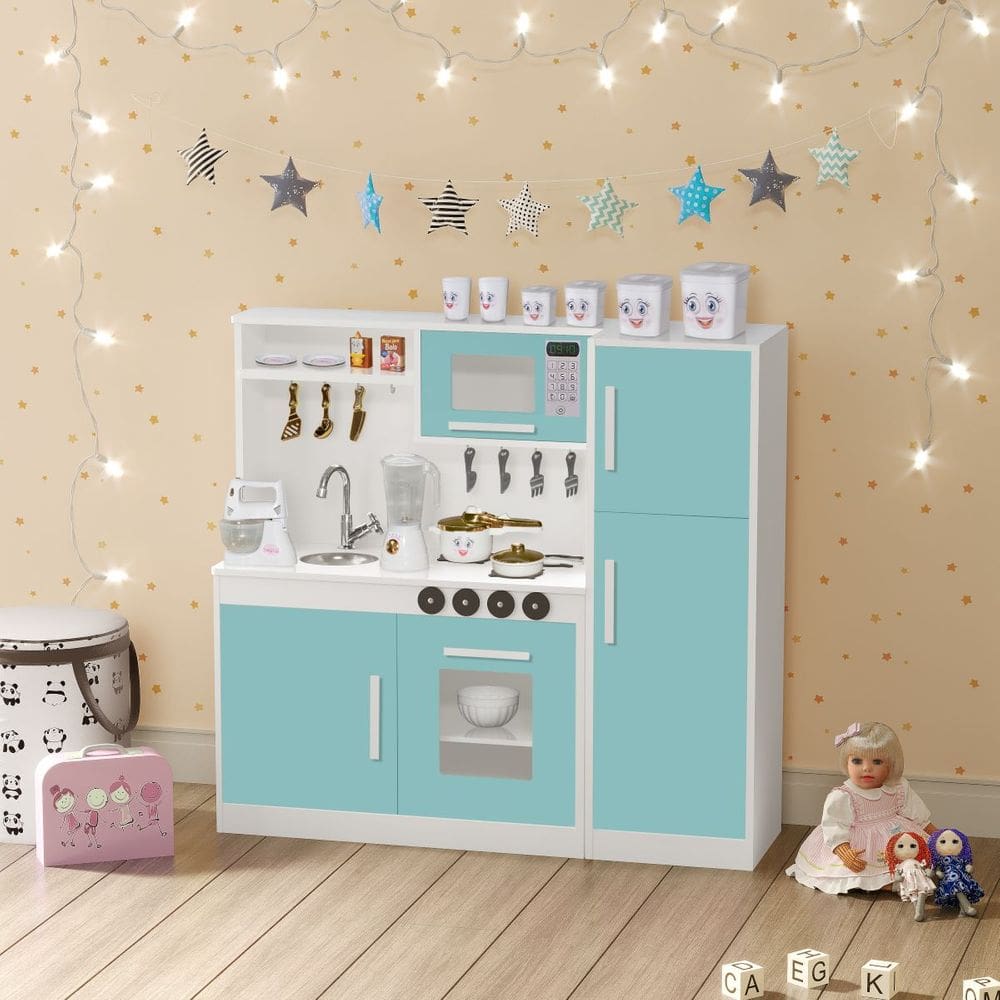 Cozinha Infantil Completa em MDF com Geladeira, Pia, Fogão, Forno e Micro-ondas