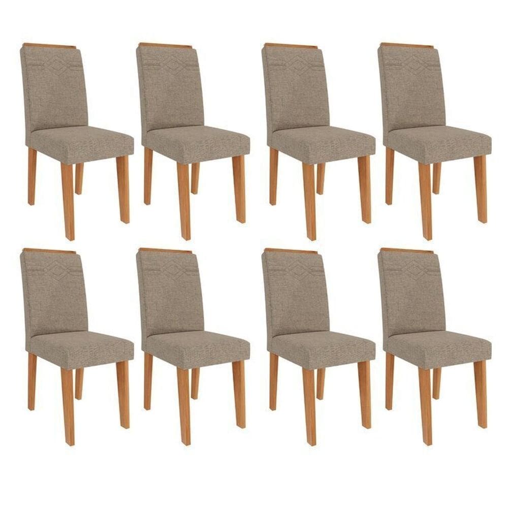 Kit 8 Cadeiras para Sala de Jantar Estofadas Tais Cinamomo/Bege