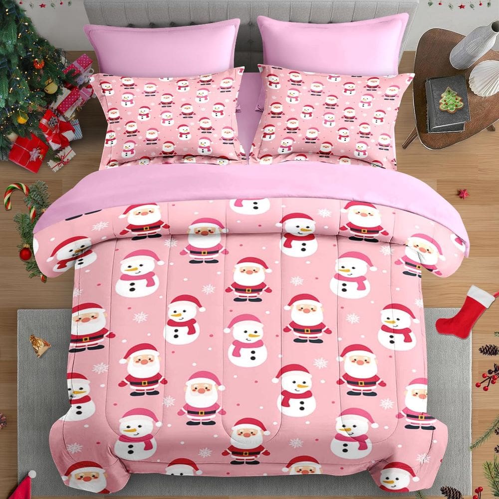 Conjunto de edredom Pamnest Cute Santa Snowman Twin, tamanho duplo, 5 unidades