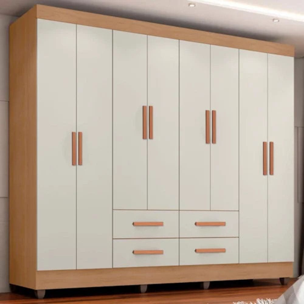 Guarda Roupa Casal Lite 8 Portas e 4 Gavetas Nature/Off White - Móveis Leão