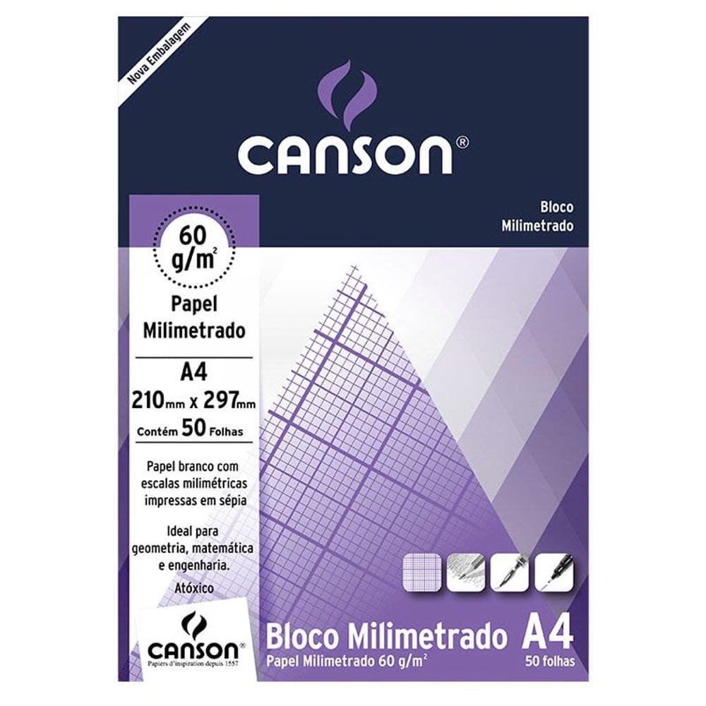 Bloco milimetrado A4 60g - com 50 folhas - Canson
