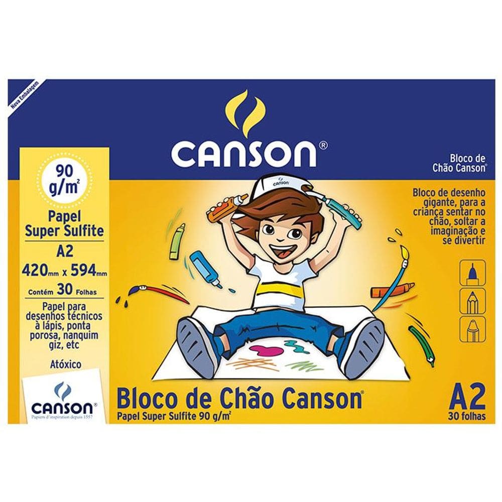 Bloco de chão branco A2 90g com 30 folhas Canson