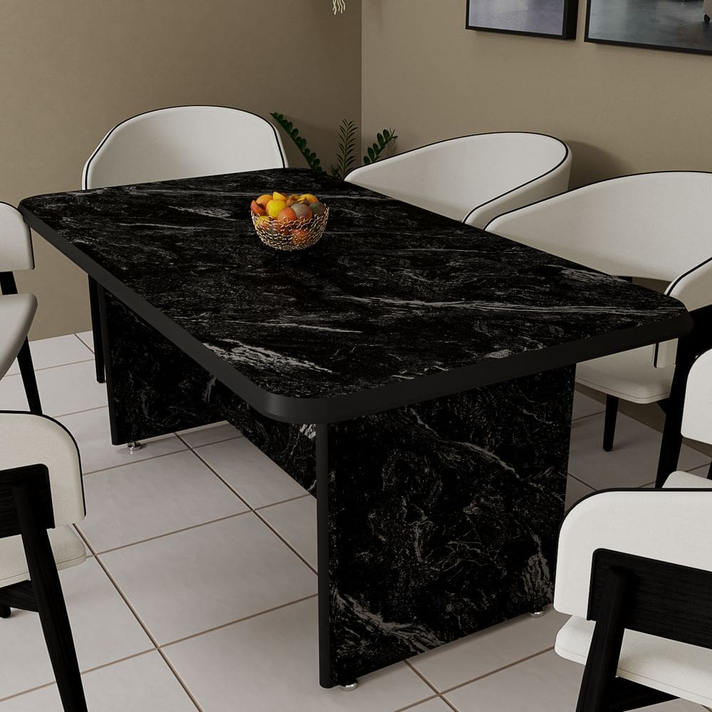 Mesa Sala de Jantar Em MDF Estampa Marmorizada Para 6 Lugares