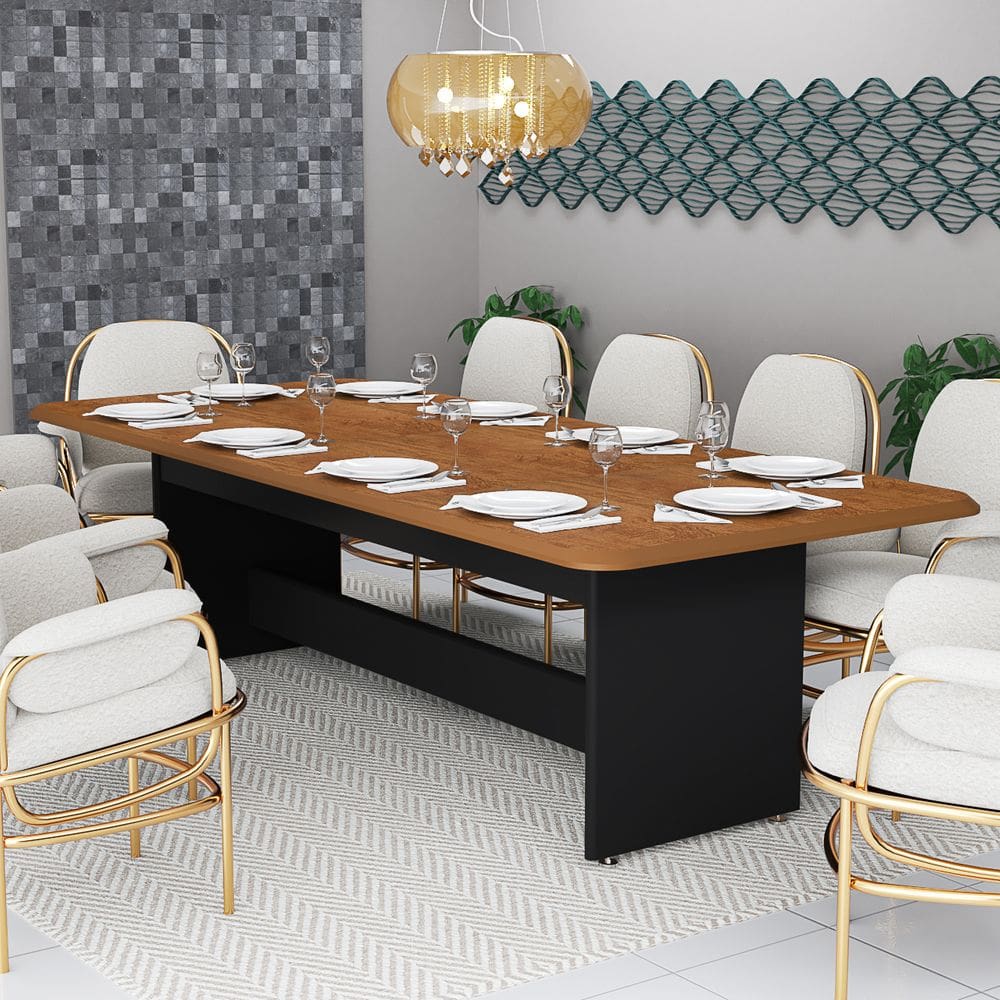 Mesa De Jantar Luxo Retangular Acabamento Premium Canto Arredondado