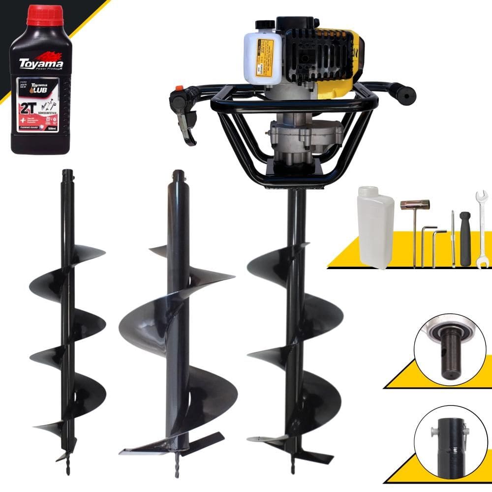 Perfurador de Polo Profissional À Gasolina Lynus PSL-517 1,8HP de Potência 52cc 9.000rpm + Conjunto de Brocas 80x20, 80x25 e 80x30 + ÓLEO TOYAMA