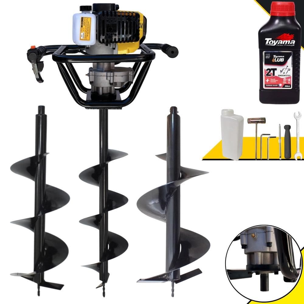 Trado Motorizado À Gasolina Lynus PSL-517 52cc 1,8HP 9.000rpm Perfurador de Alta Performance + Brocas 80x20, 80x25 e 80x30 + ÓLEO TOYAMA FG50 2T