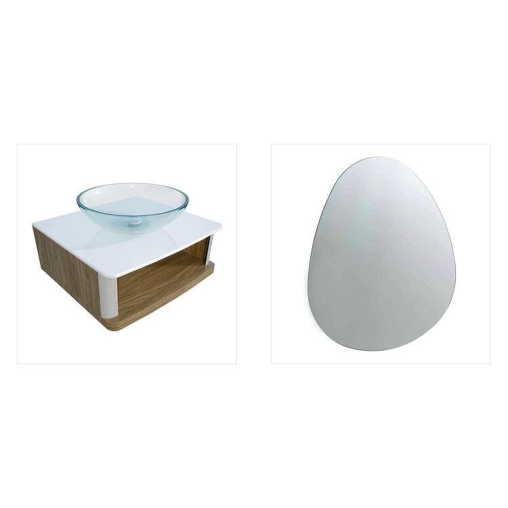 Lavabo e Espelho Orgânico 35cm X 43cm Wood Marrom/ Branco