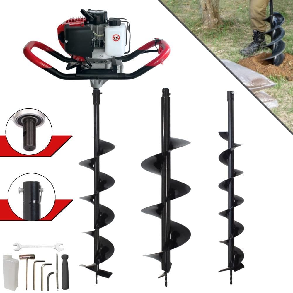 Trado Motorizado À Gasolina 2T Anmax GD520B 52cc 2,2HP 7.000rpm Perfurador de Solo Completo Com 3 Brocas 80x10cm, 80x15cm e 80x20cm