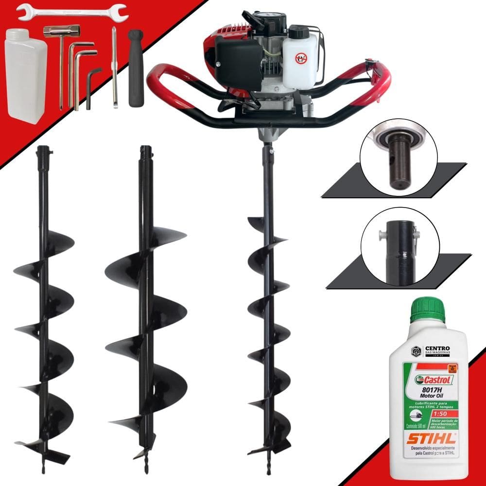 Polaca Cavadeira À Gasolina Anmax GD520B Motor 2T 52cc 2,2HP 7.000rpm Perfurador de Solo Com 3 Brocas 80x10cm 80x15cm 80x20cm + ÓLEO STIHL 2T