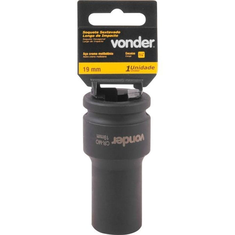 Soquete Sextavado Impacto Longo 3-4” 19mm Aço Cromo Vonder