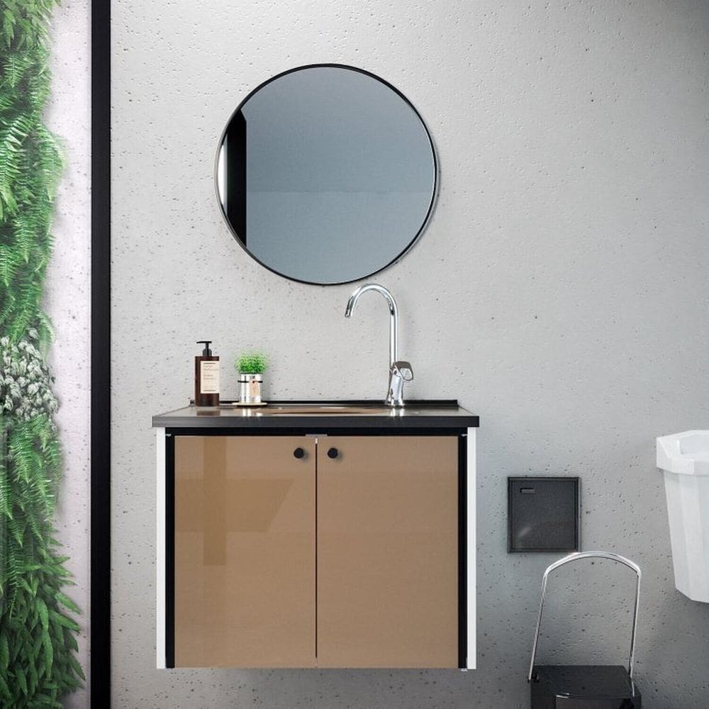 Gabinete Fenix Nero 60cm Espelho Belle Black 48cm Bege / Preto
