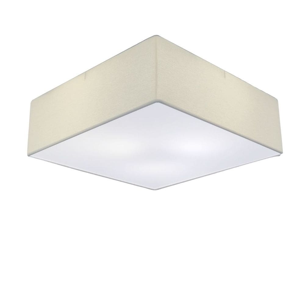 Lustre Plafon Sobrepor Quadrado Vivare CQF5015BR Cúpula em Tecido Cor Branca 50x50x15cm