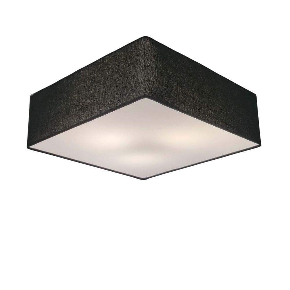 Lustre Plafon Sobrepor Quadrado Vivare CQF5015PR Cúpula em Tecido Cor Preta 50x50x15cm