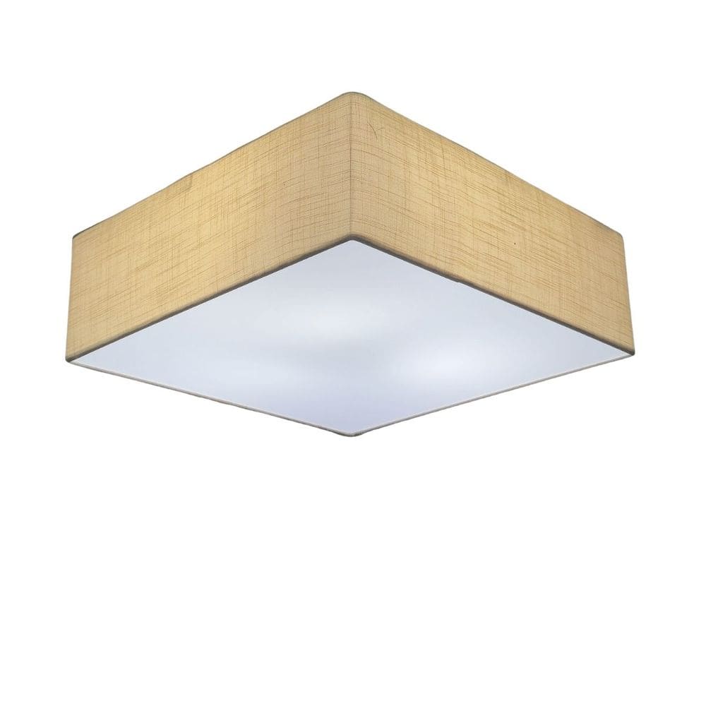 Lustre Plafon Sobrepor Quadrado Vivare CQF5015LP Cúpula em Tecido Cor Palha 50x50x15cm