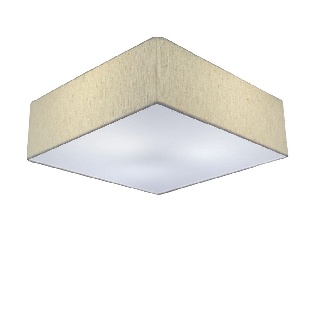 Lustre Plafon Sobrepor Quadrado Vivare CQF5015LLA Cúpula em Tecido Cor Linho Bege 50x50x15cm