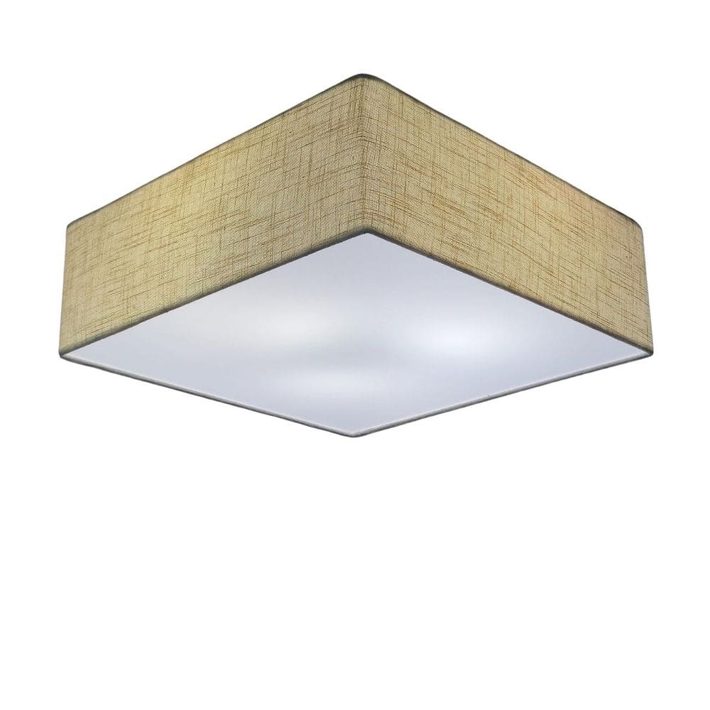 Lustre Plafon Sobrepor Quadrado Vivare CQF5015RST Cúpula em Tecido Cor Rustico Bege 50x50x15cm