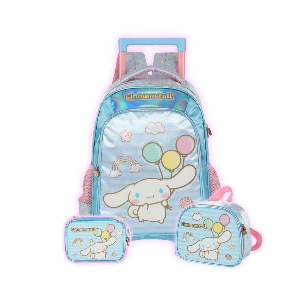 Kit Mochila Cinnamoroll Rodas Lancheira E Estojo Box Escolar