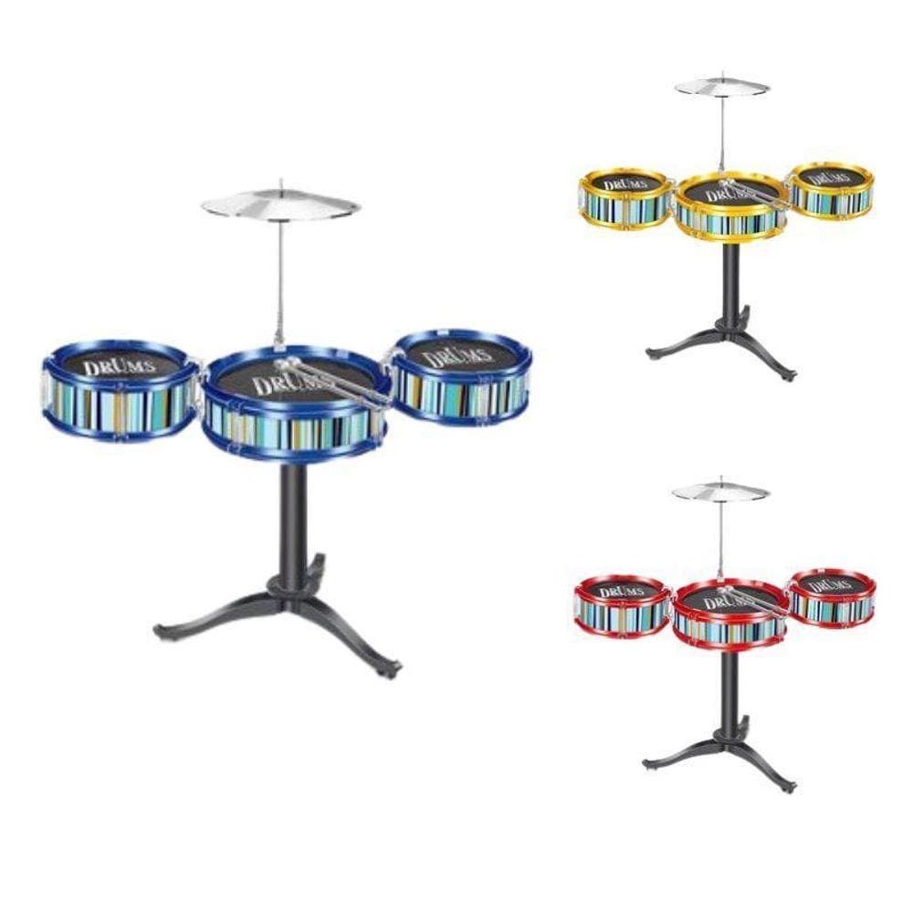 Mini Bateria Musical Infantil Com 3 Tambores E 2 Baquetas