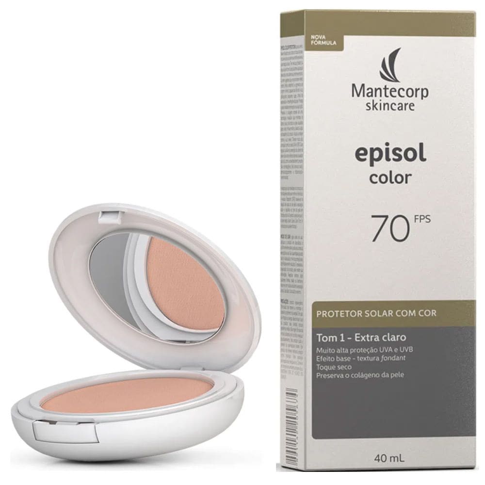 Kit Protetor Solar Pele Extra Clara FPS 50 Pó Compacto 10g e Protetor Solar Tom 1 Extra Claro FPS 70 40ml Episol Color