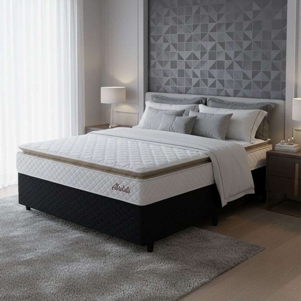 Cama Box Baú Colchão Casal Molas Ensacadas Absoluto Pillow Top 138x188x64cm