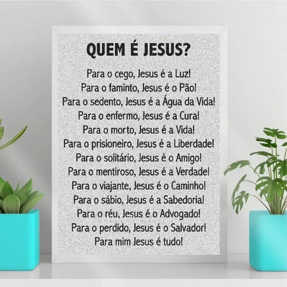 Quadro decorativo Quem é Jesus 45x34cm - Madeira Branca