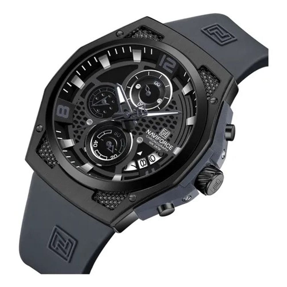 Relógio Naviforce  Masculino 8051 Pulseira de Silicone  Cinza