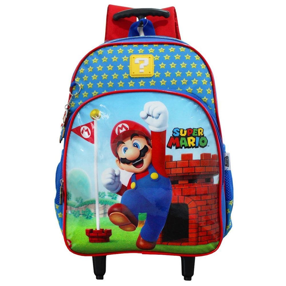 Mochila Escolar De Rodinhas 2 Bolsos Super Mario Infantil