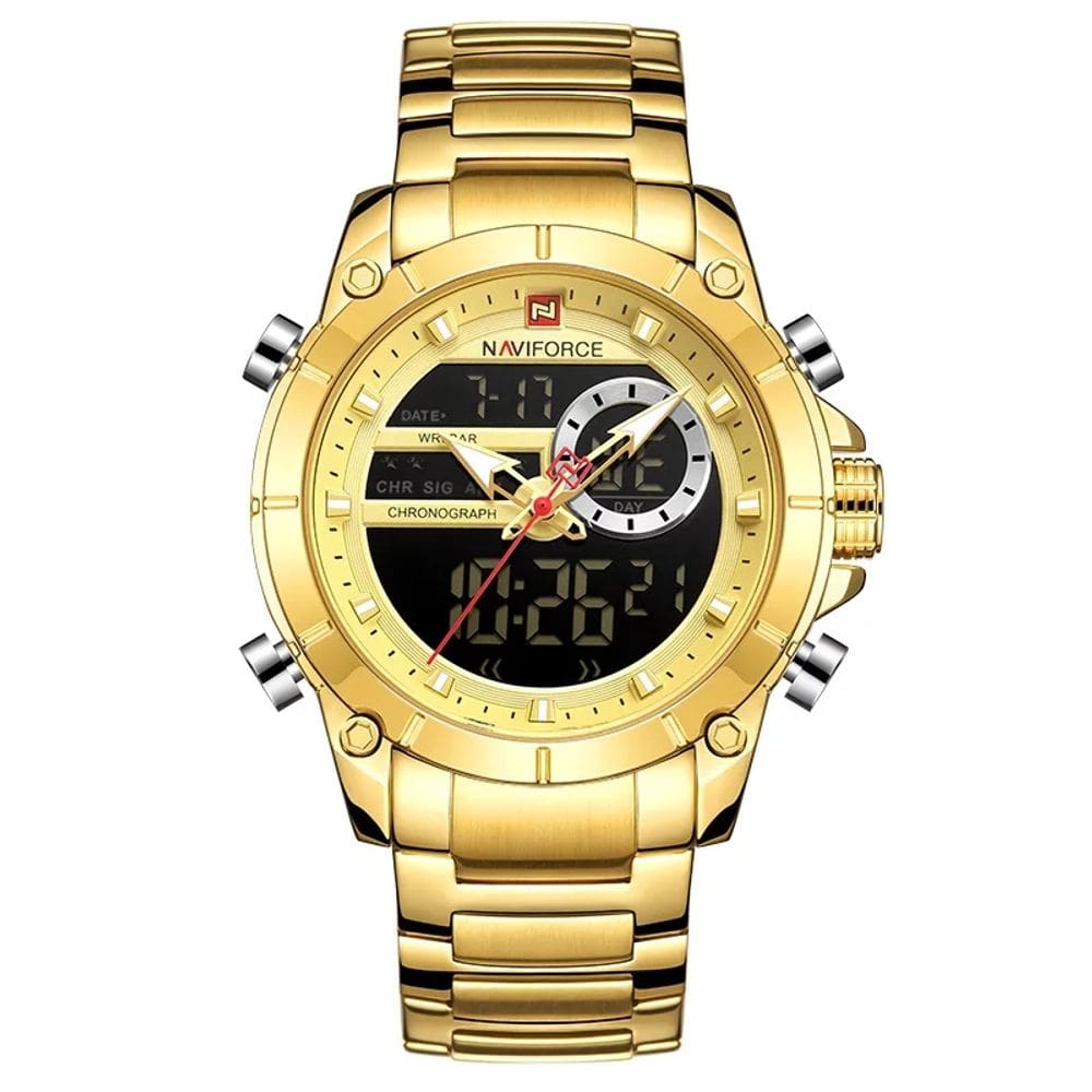 Relogio Naviforce 9163 Dourado Masculino Digital e Analogico