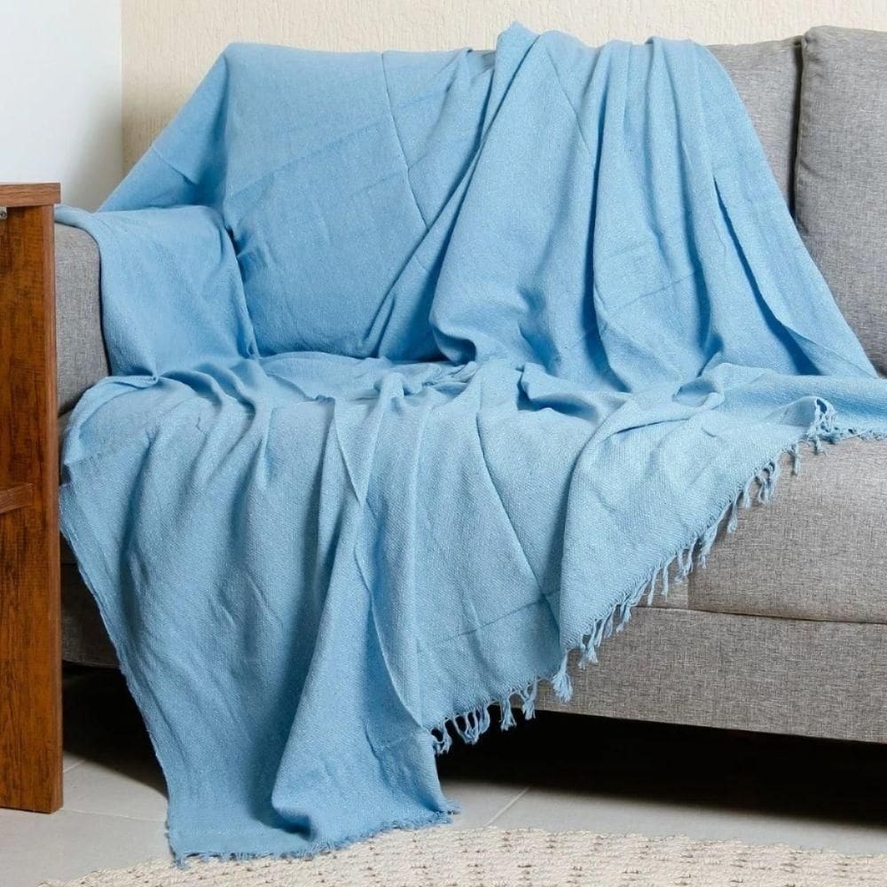 Manta Para Sofá E Cama 1,70cm X 2,20cm Grande Decorativa Luxo Algodão Capa Protetora De Sofa Azul Bebê