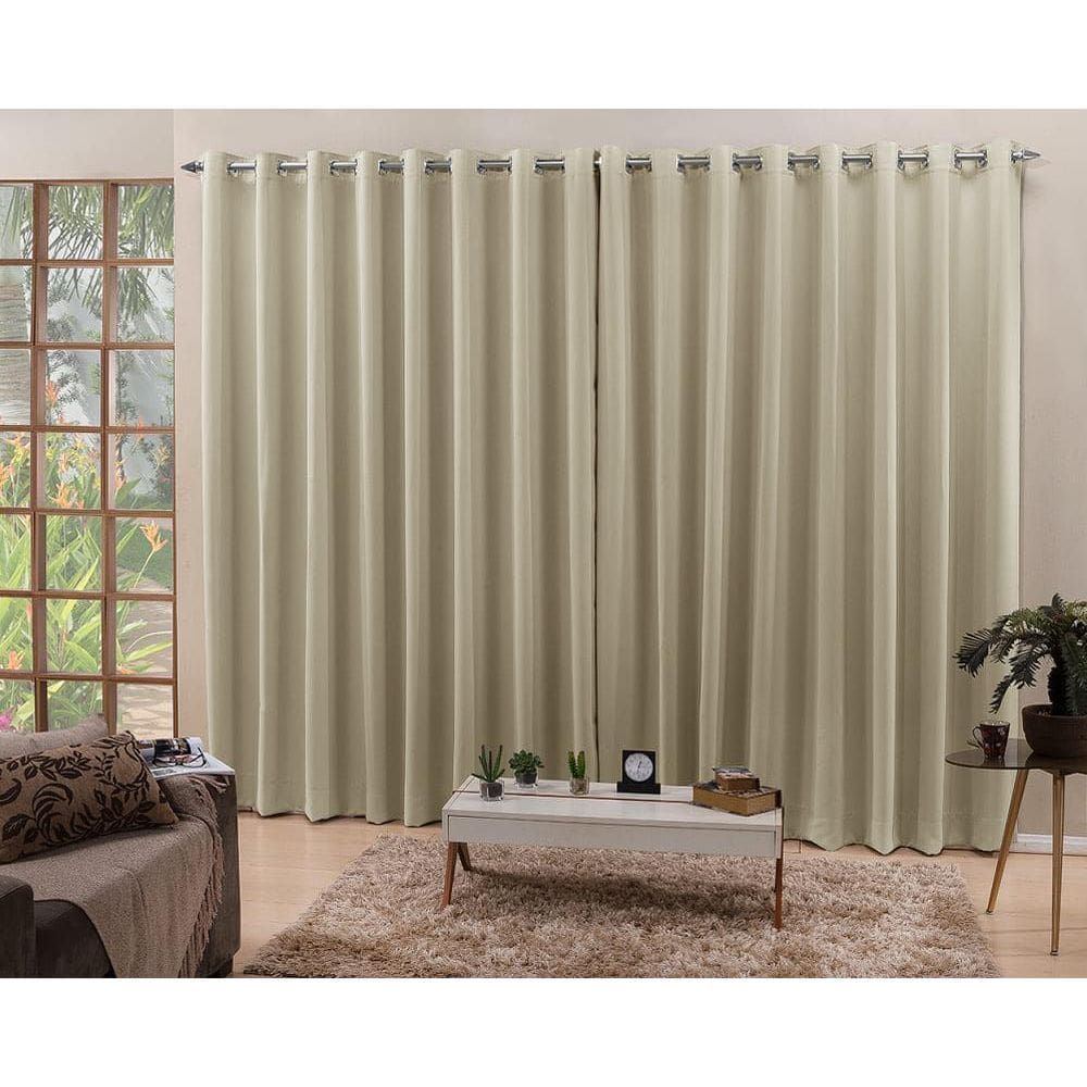 Cortina Areia 4,00X2,50 Blackout Tecido Corta Luz 100%