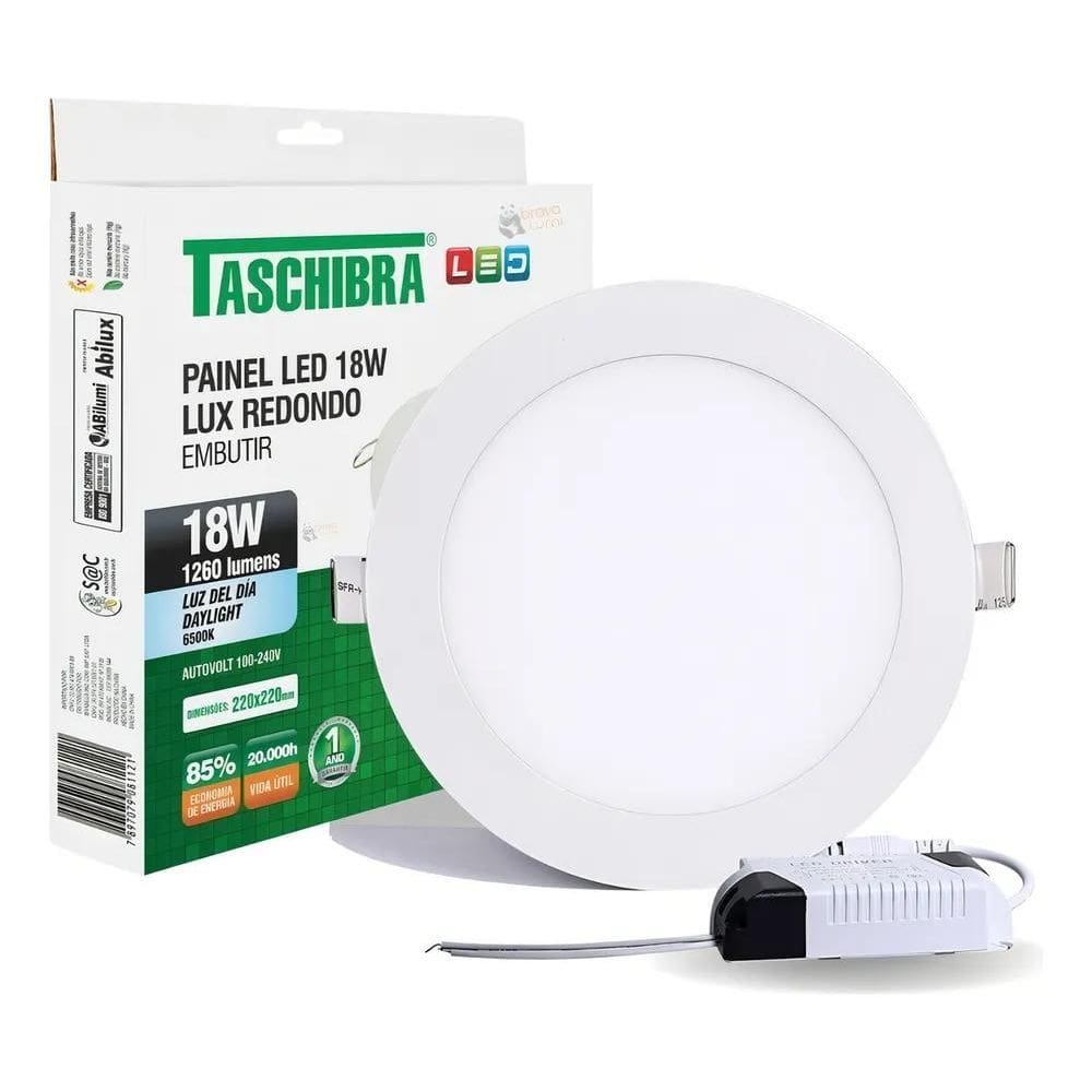 2X Painel Plafon Led Embutir Redondo 18W 6500K Taschibra E
