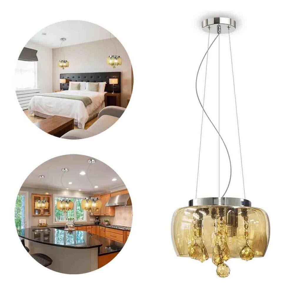 Lustre Pendente De Cristal Bacia 28Cm Âmbar Luxo E Elegância