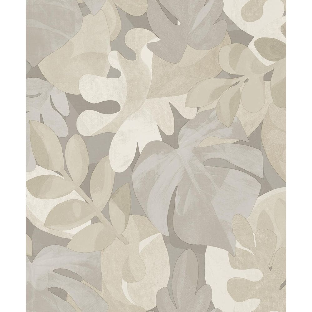 Papel De Parede Belize Folhagem Cinza E Bege Ph3004