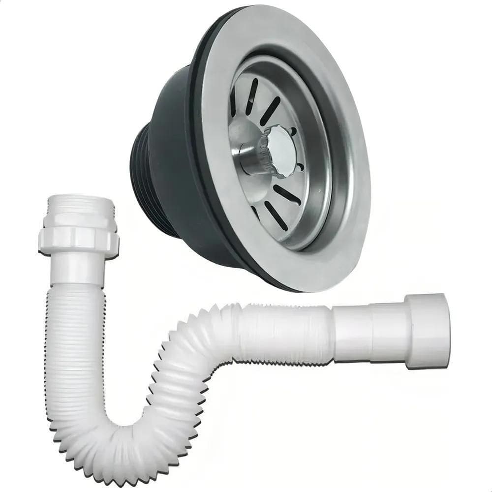 2X Válvula Americana Inox 3. 1/2 + Sifão Flexível Branco 7