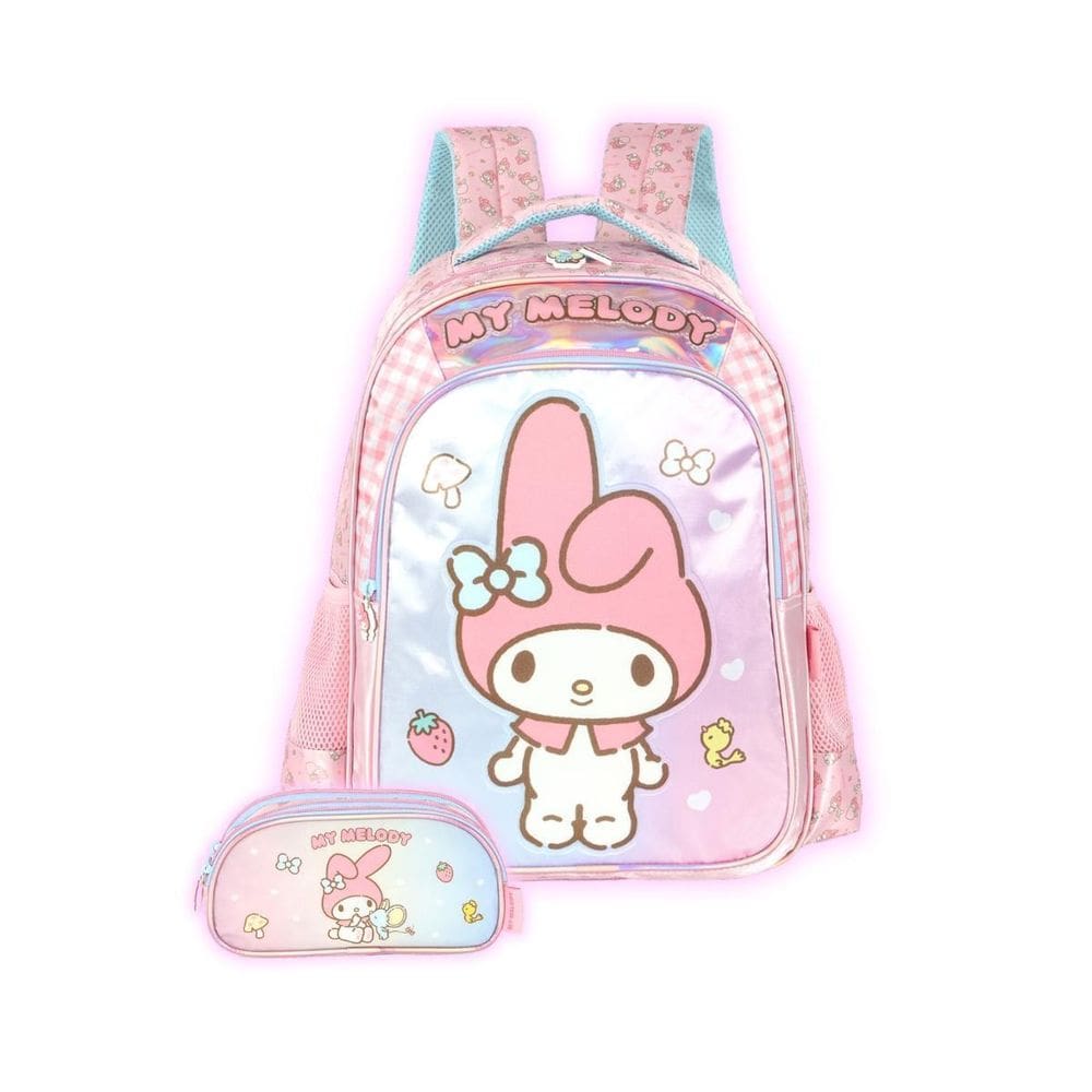 Kit Mochila My Melody Costas E Estojo Triplo Meninas Escolar