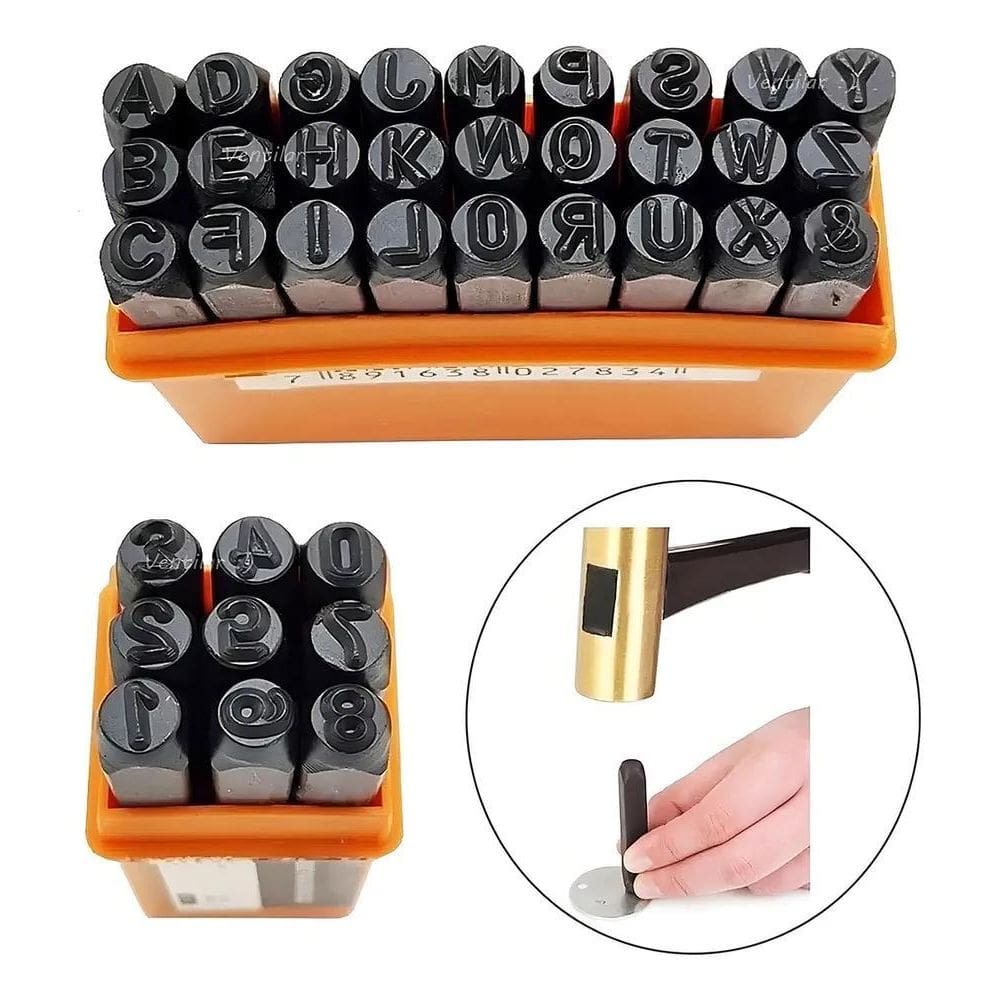 Kit Marcador Punção Alfanumérico 36 Peças 2Mm Letras/Números