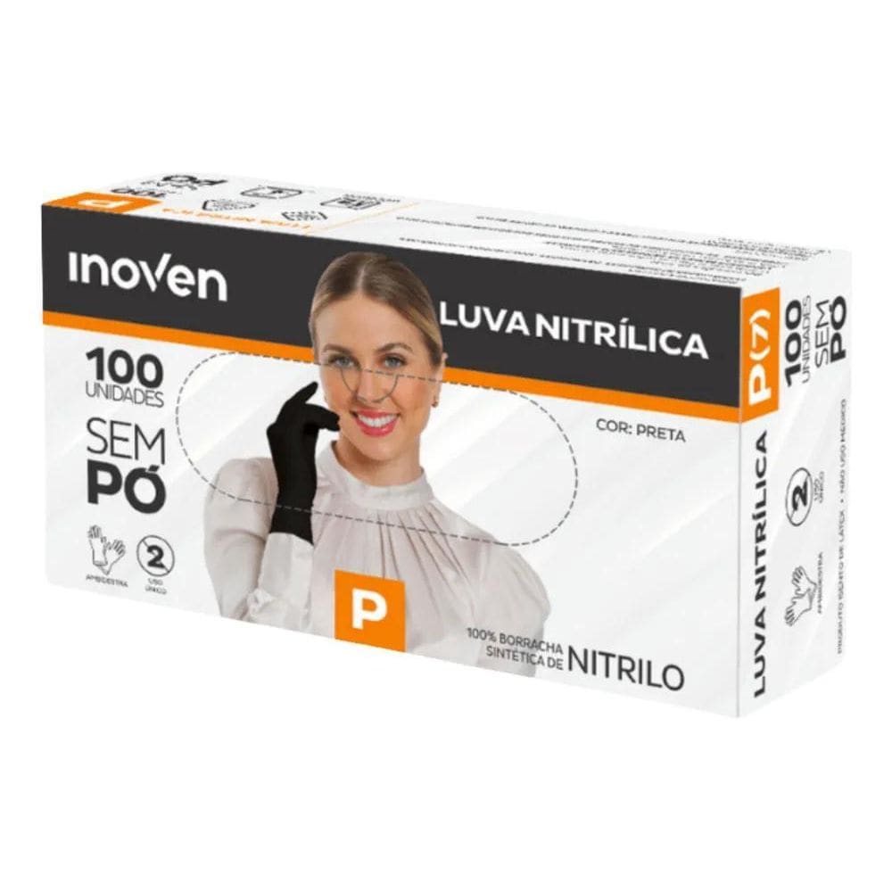 Luva Nitrílica Sem Pó Preta Tamanho P Inoven - 100 Peças