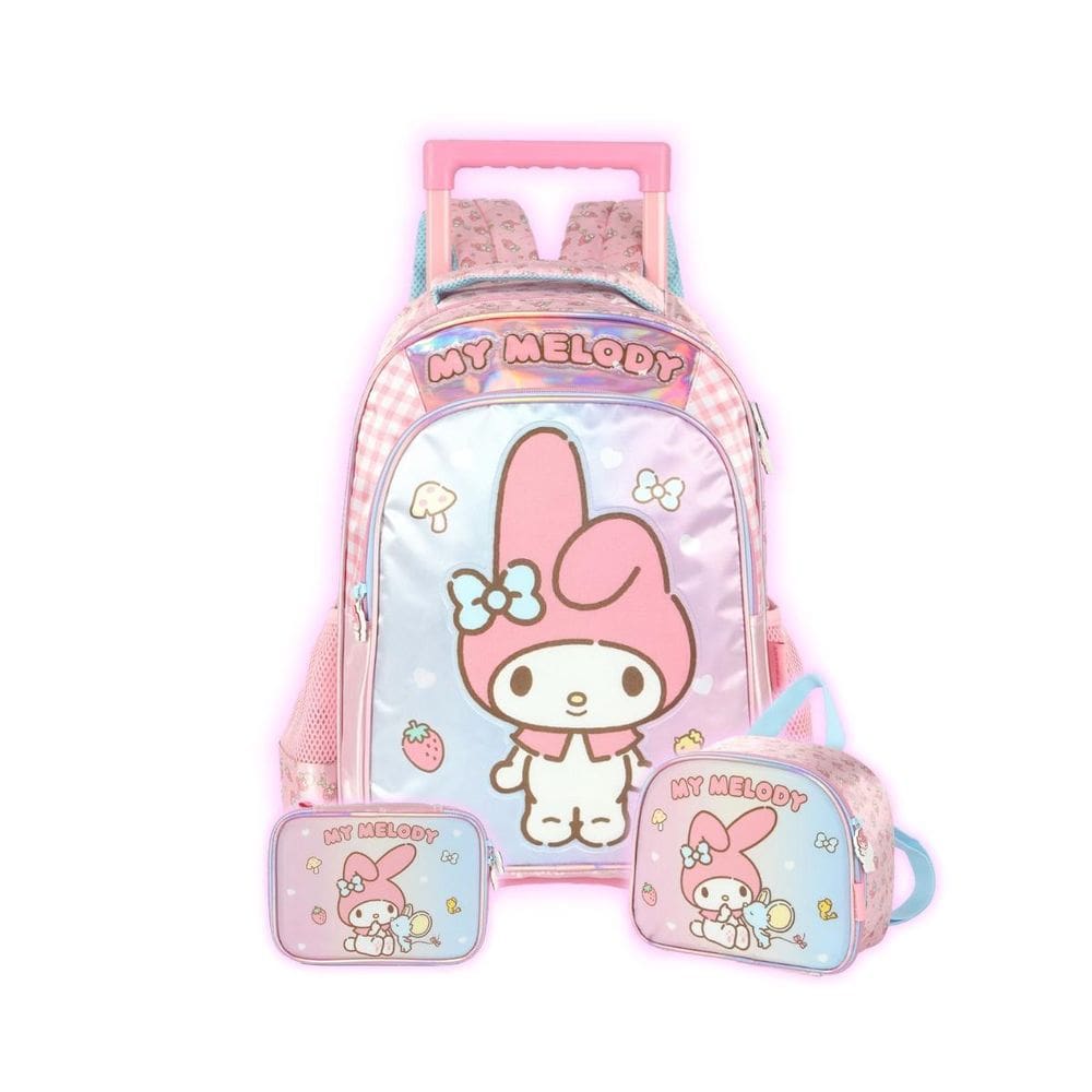 Kit Mochila My Melody Rodas Lancheira E Estojo Box Escolar