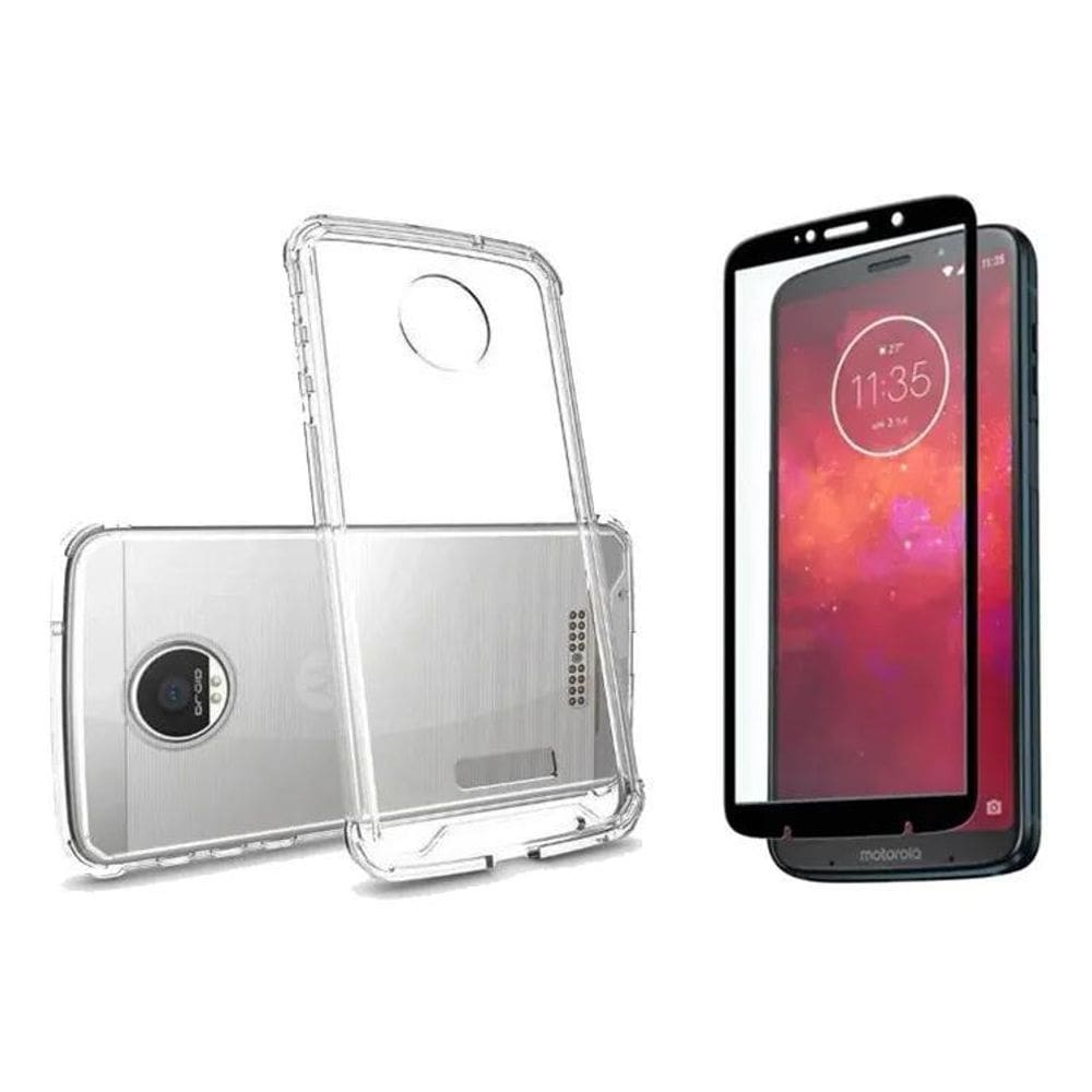 2X Kit Case Capa Proteção Para Motorola Moto Z3 Play + Pel