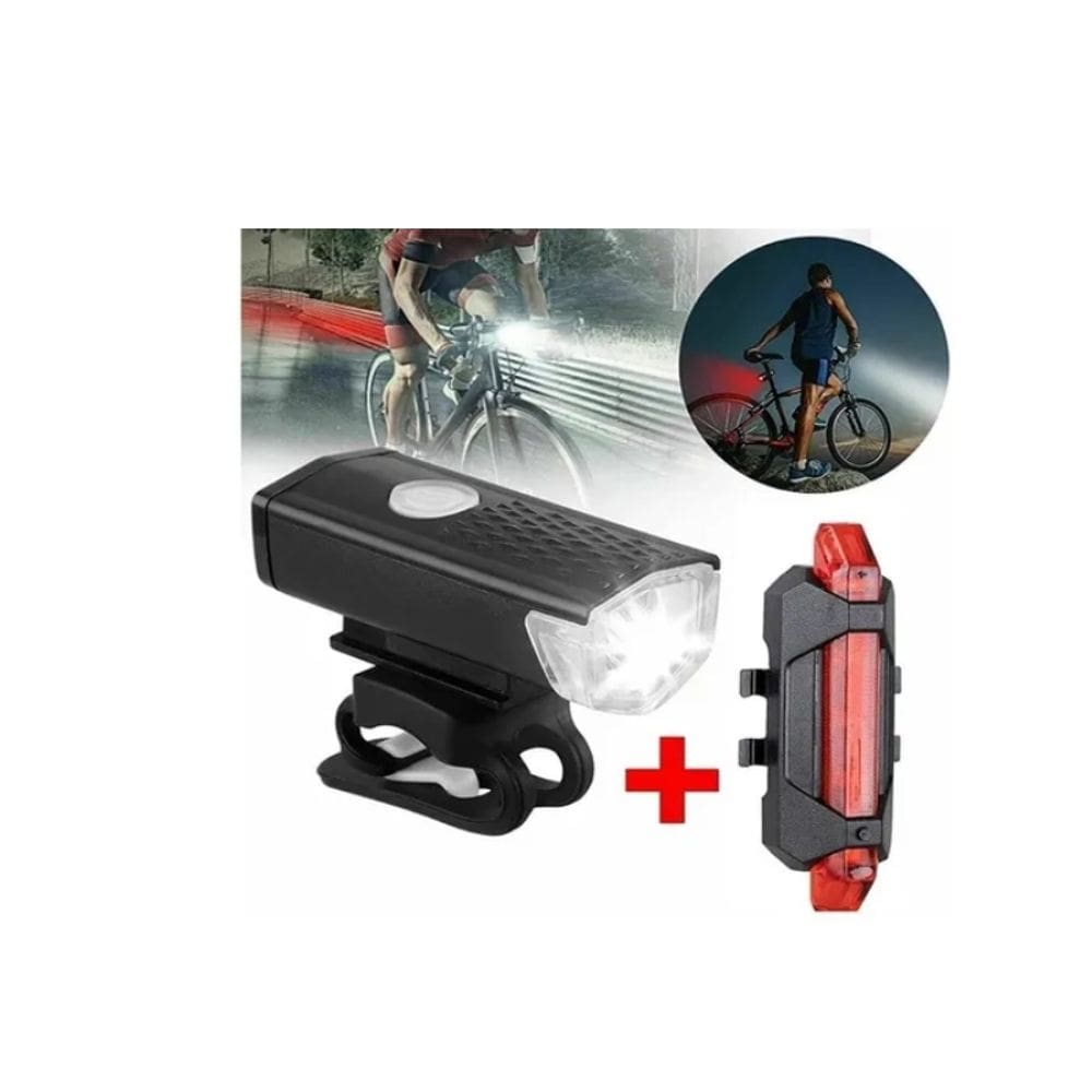 Kit de luzes de bicicleta LED impermeável frontal e traseiro recarregável
