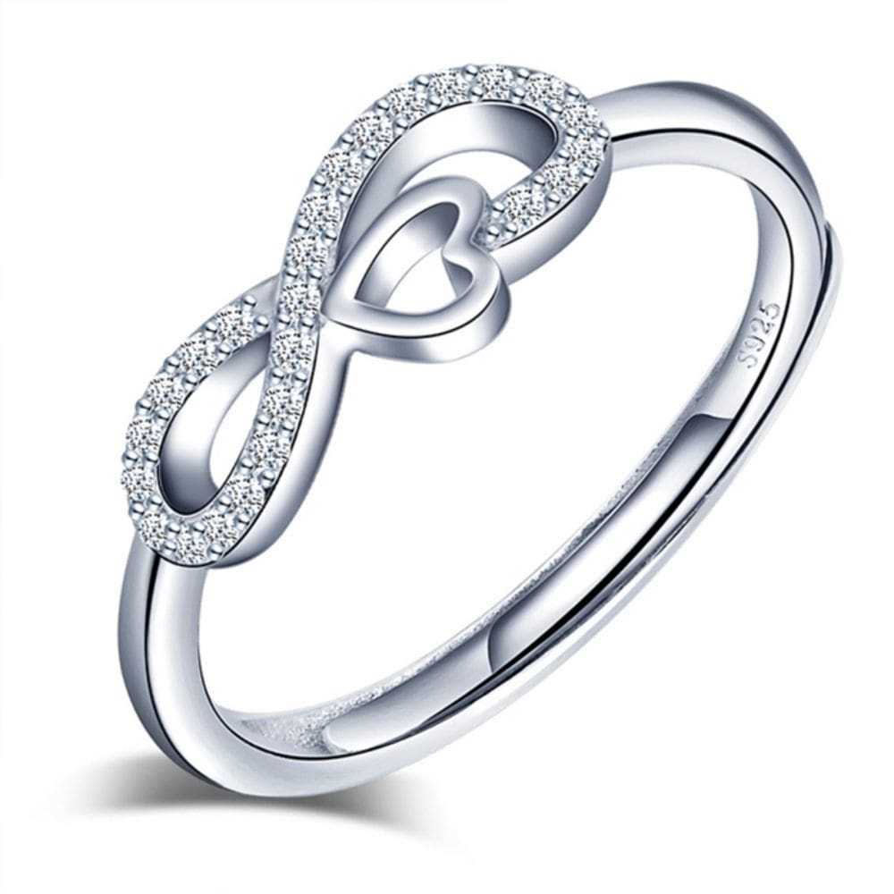 Anel Infinity, prata 925, zircônia, banhado a ródio, feminino