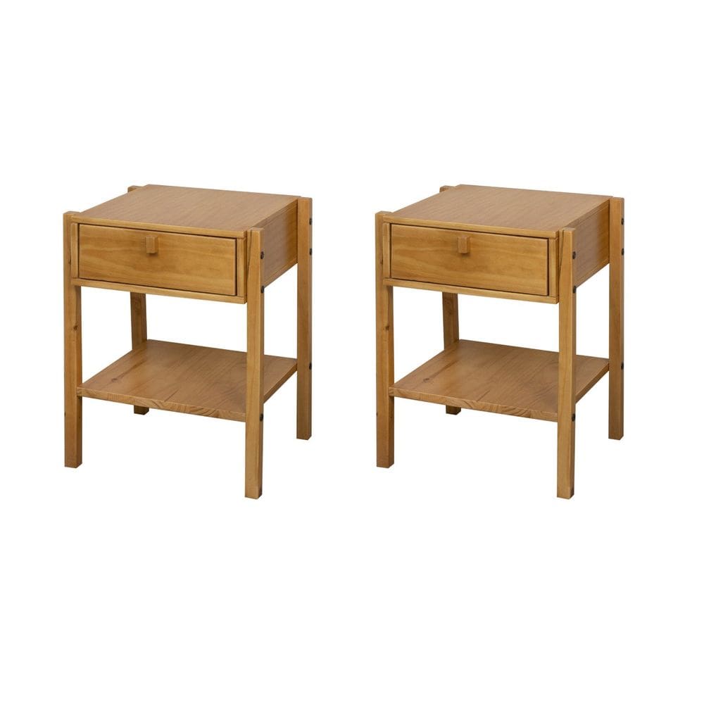 Kit 2 Mesas de Cabeceira 1 Gaveta Madeira Maciça Flórida Nozes