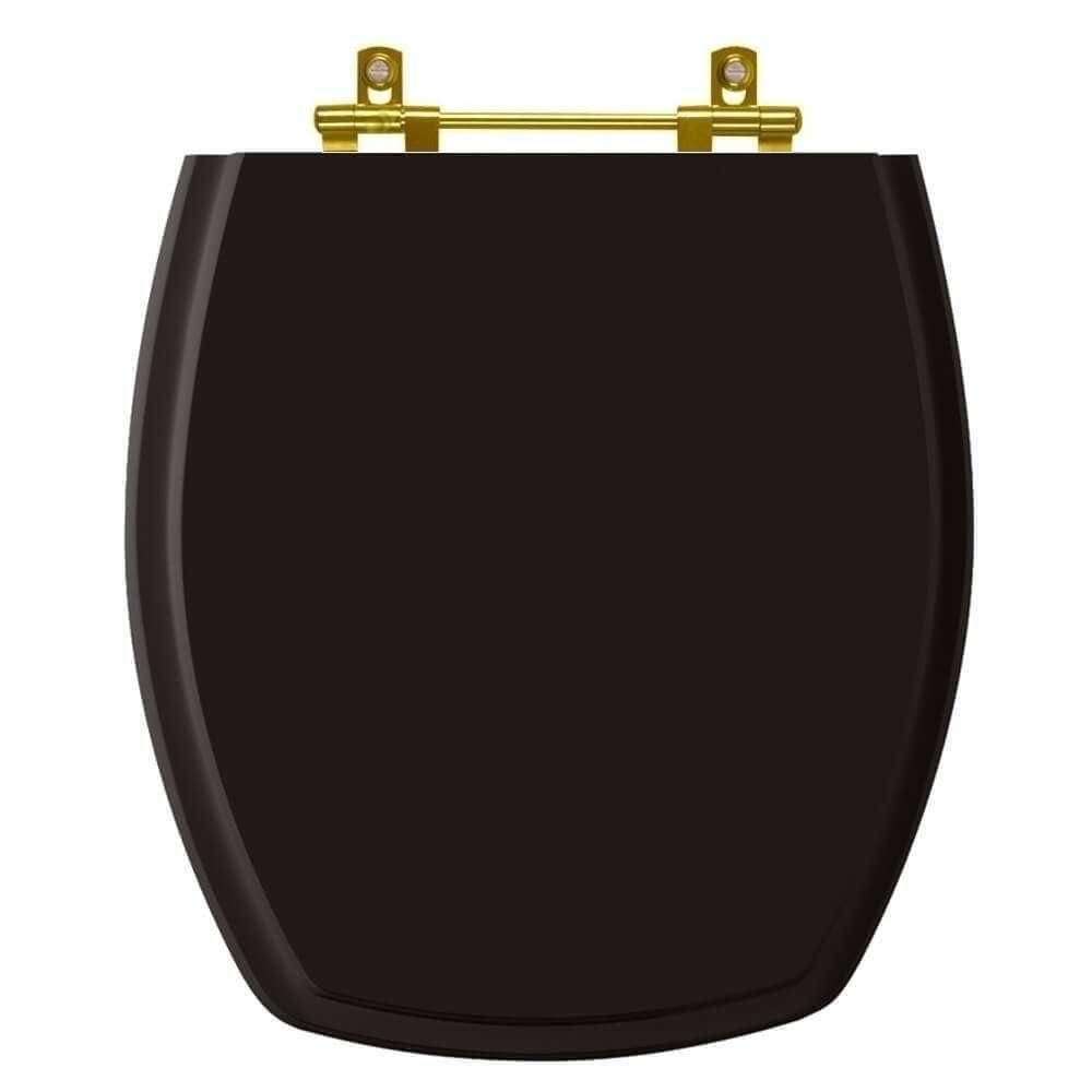 Tampa De Vaso Laqueado Thema Preto Para Bacia Incepa Com Ferragem Dourada