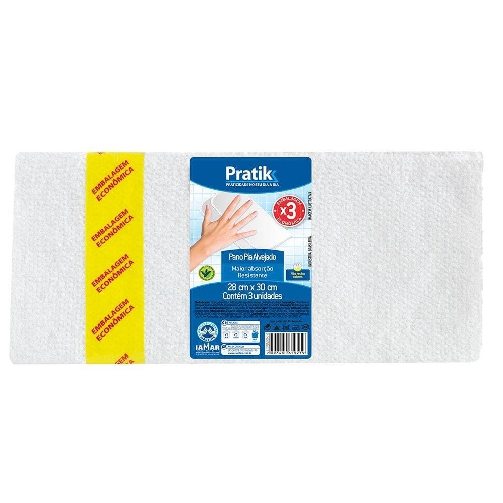 Pano Alvejado Pratik para Pia 28x30cm - 24 Embalagens com 3 Unidades