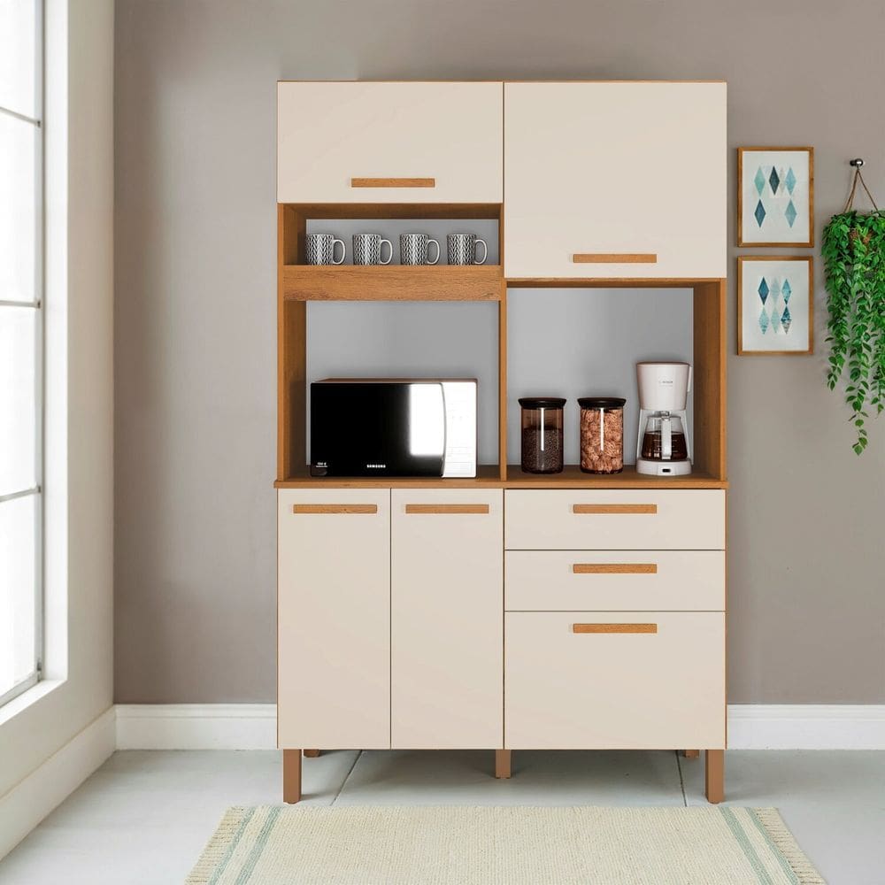 Armário de Cozinha 5 Portas e 2 Gavetas 100% Mdf Viena Espresso Móveis Cinamomo/Off White