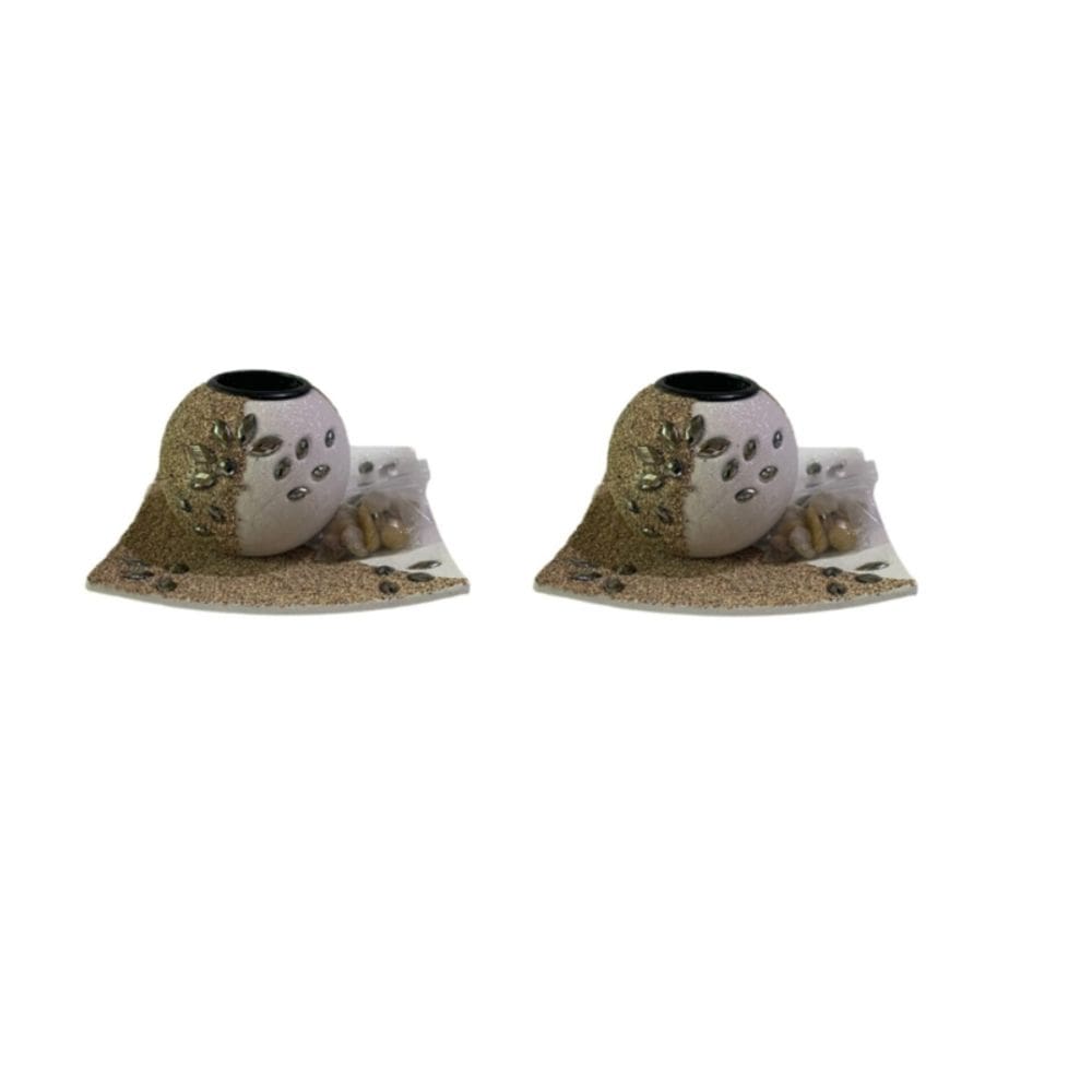 Conjunto de castiçais redondo com placa de areia