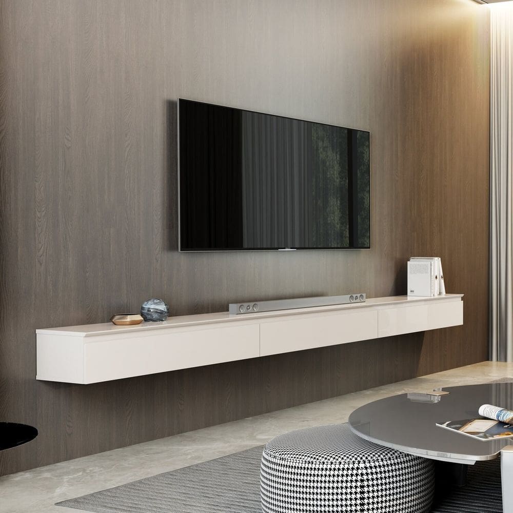 Rack Suspenso para Tv 75 Polegadas 3 Gavetas Aspen 2.17 Off White