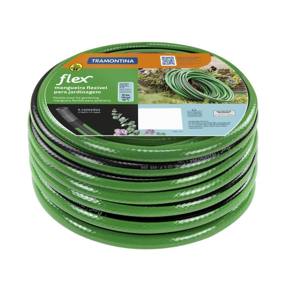 Mangueira Flex Para Jardim Tramontina Verde Com Faixa Preta Em Pvc 4 Camadas 50 M