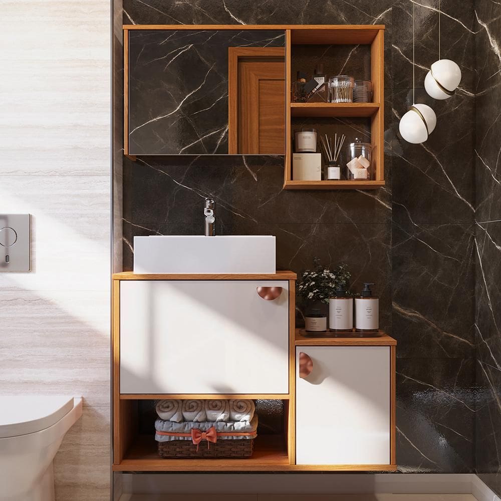 Gabinete de Banheiro Lotus 3 Portas com Espelheira com Cuba Apocalypse