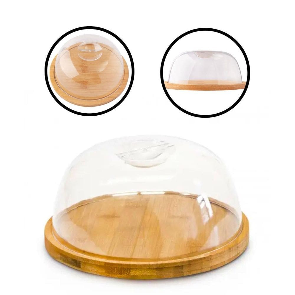 Bandeja De Bambu Com Tampa Em Plástico Ps Multiuso 19Cm